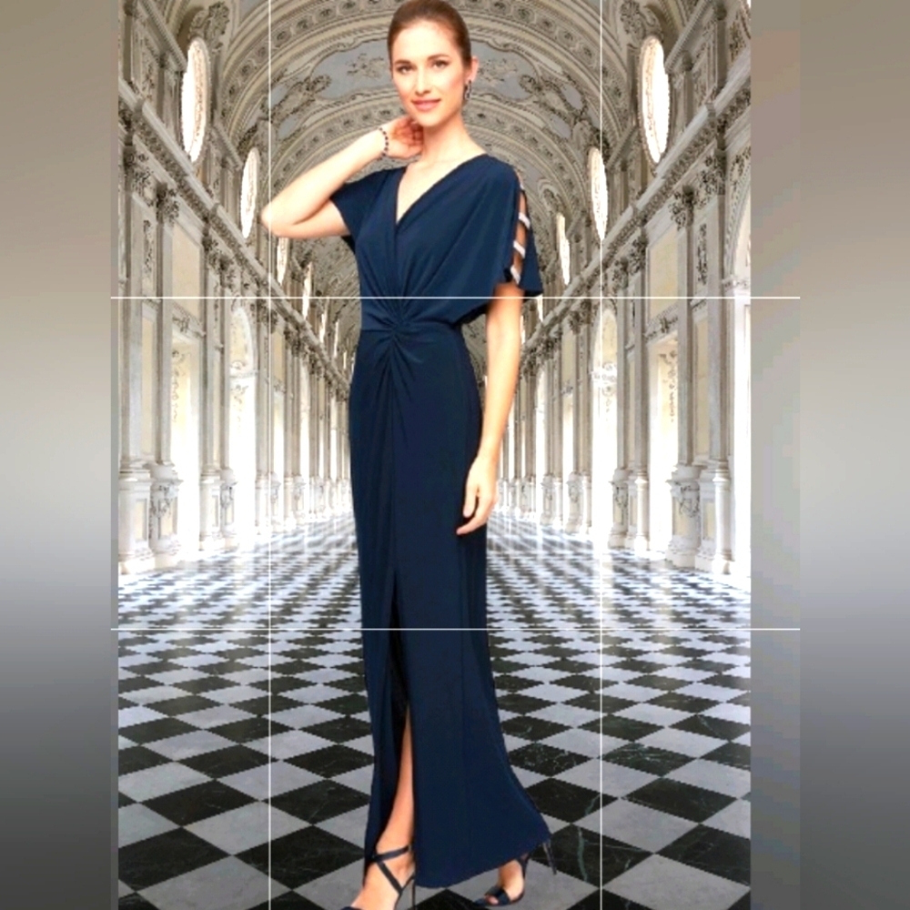 π£ Alex Evenings Long Knot Front DressπMaxi Front Slit Ladder Rhinestone π 10